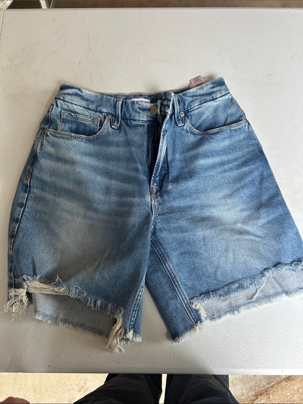 Good American Classic High-Waist Light Blue Denim Cutoff Shorts